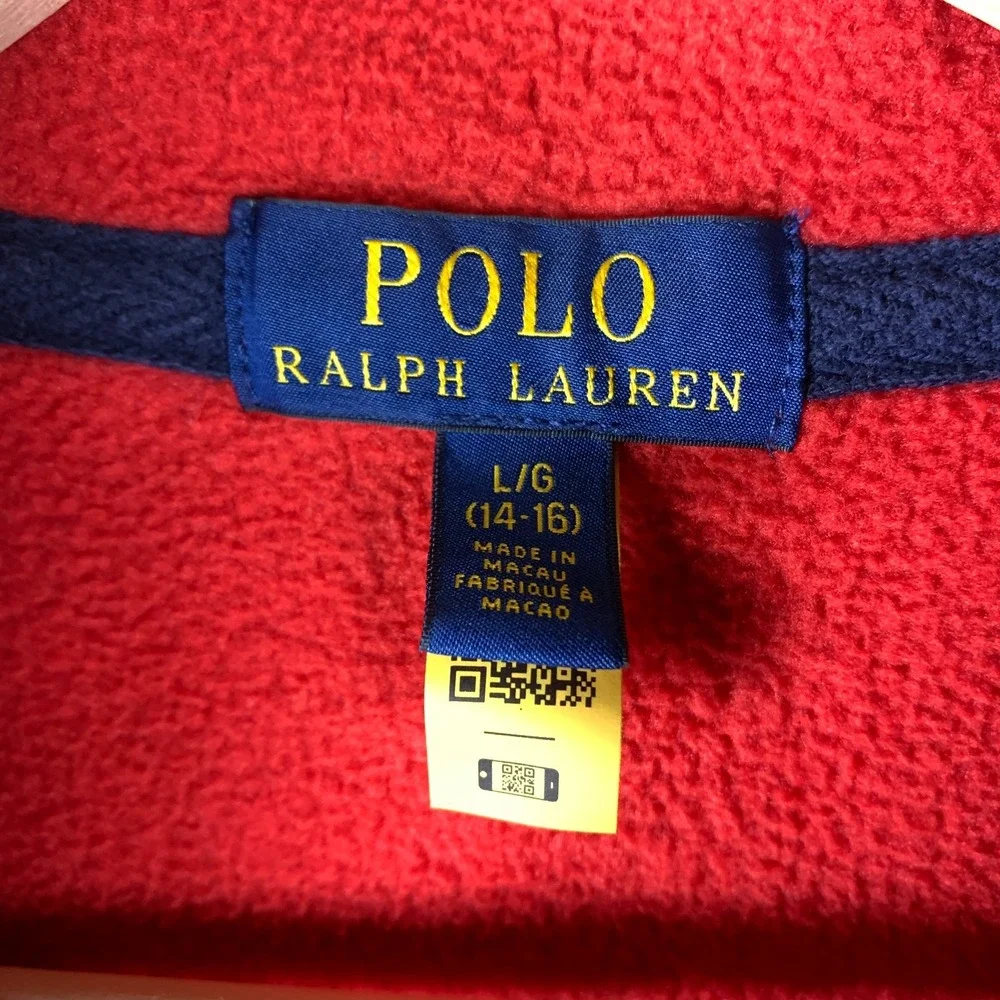 Polo Ralph Lauren Pullover Teen Large 14-16‎ Retro 1/4 Zip Fleece Red Jacket